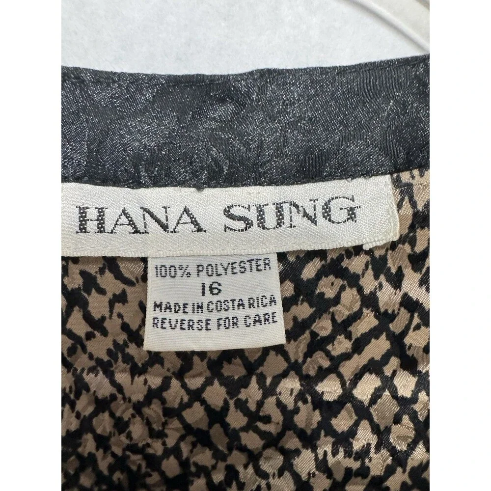 Vintage Hana Sung 2 Piece Dress Skirt And Top Size 16 Black And Tan Polyester